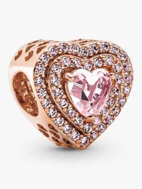 NEW Authentic Pandora Sparkling Levelled Heart Charm Rose Gold 789218C01